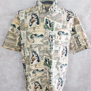Vintage Michael Austin 100% Cotton Men's Hula Girl Beach Hawaiian Shirt Siz XXL